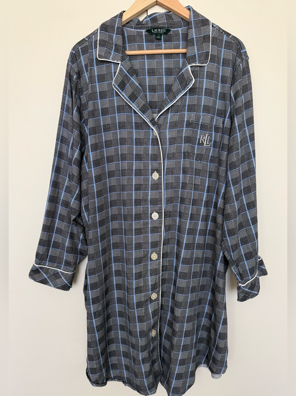 Vintage Lauren Ralph Lauren Long Sleep Shirt Pajamas Black Blue Plaid 2X XL/XXL